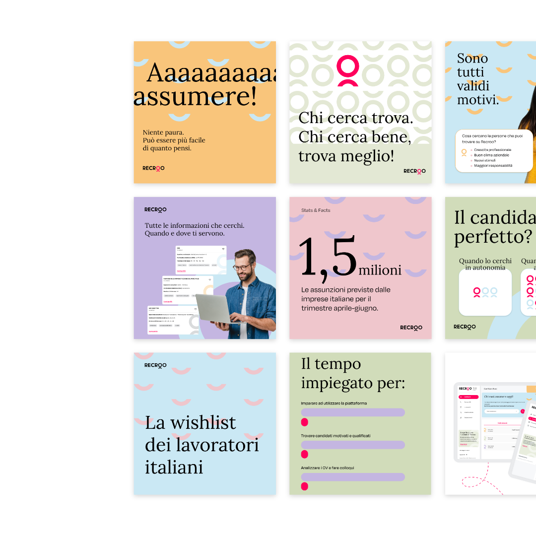 composizione di sezioni grafiche con informazioni ed esempi di recroo