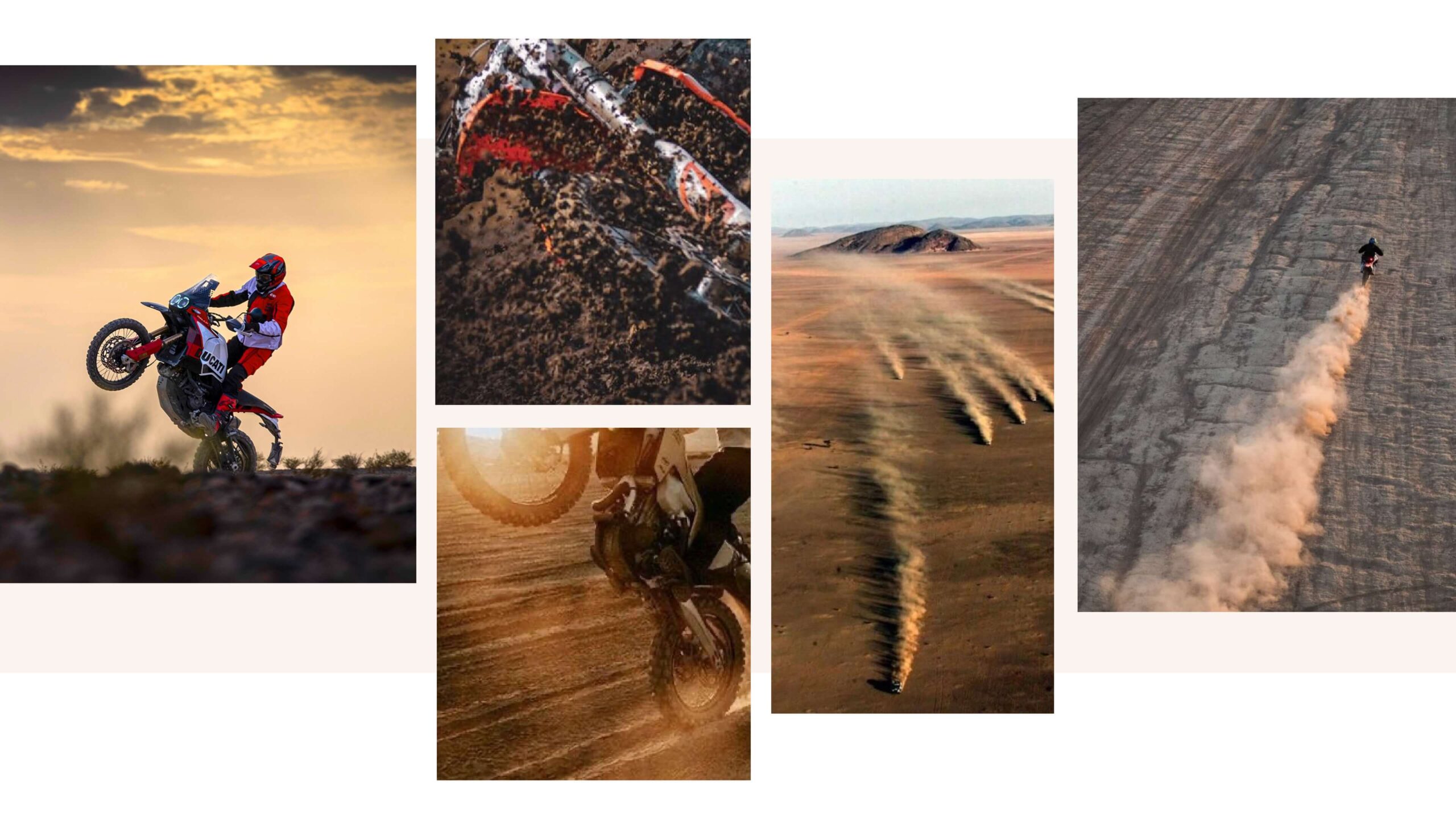 moodboard di scatti di moto nelle dune del deserto