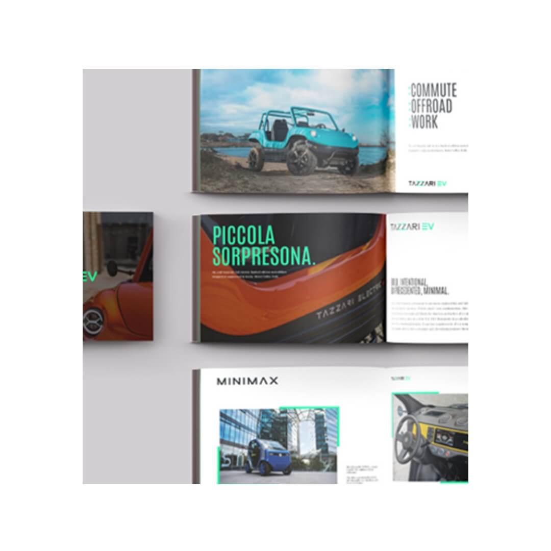 composizione grafica di pagine di catalogo tazzari ev