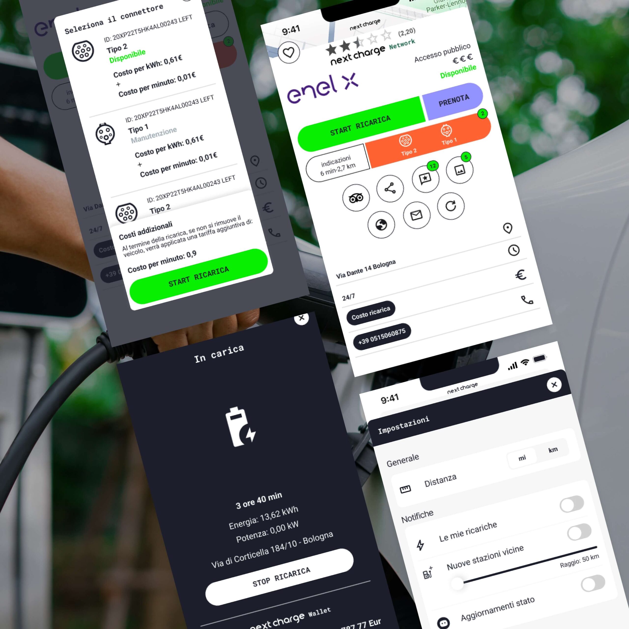 Schermate dell'app Next Charge