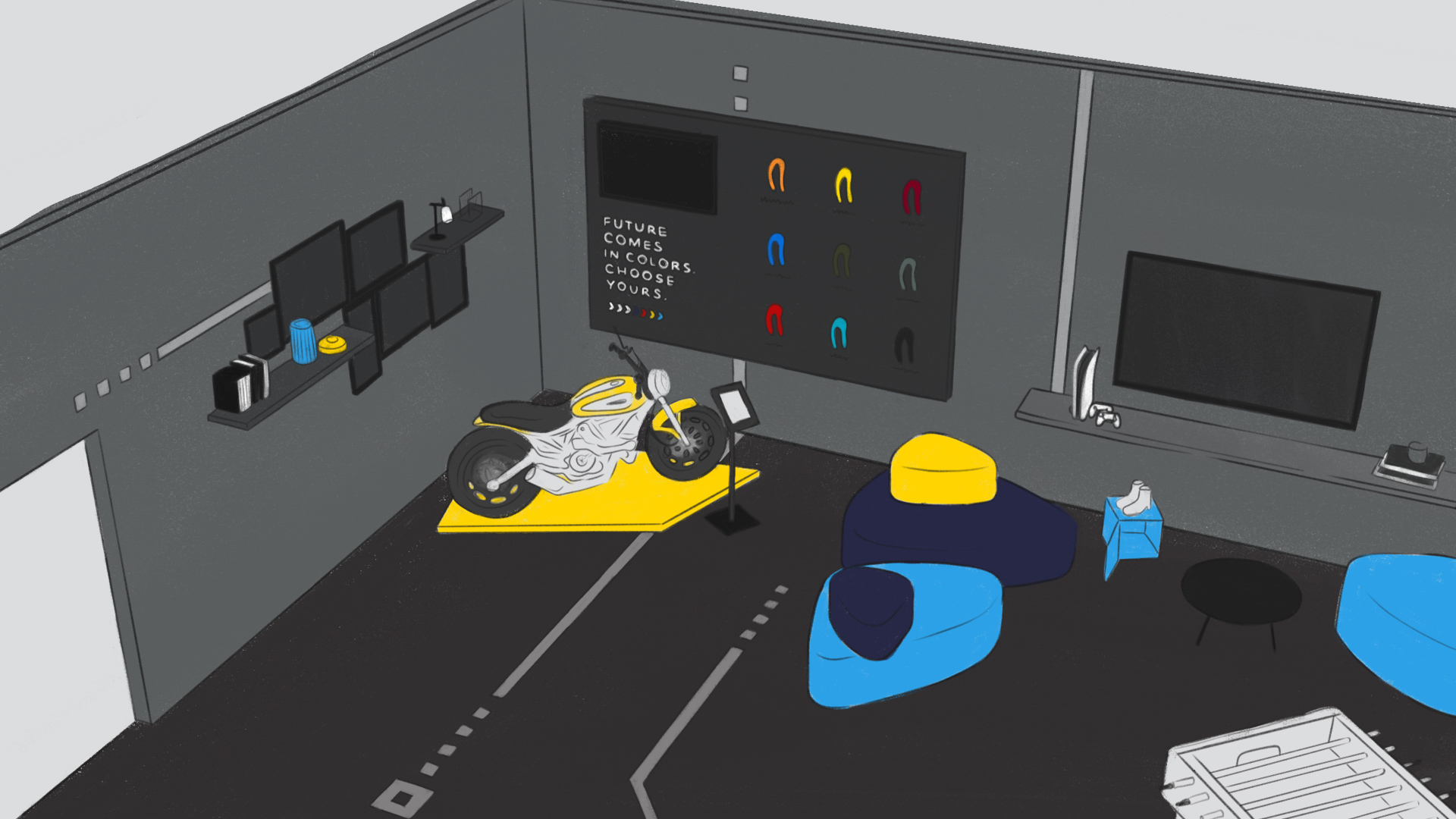 disegno dell'interno dello store ducati scrambler