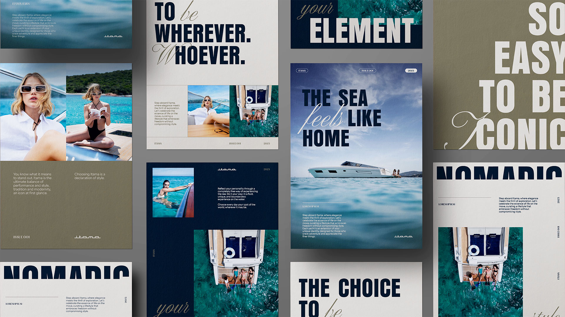 Mockup di ADV e pagine magazine con nuova identità Itama